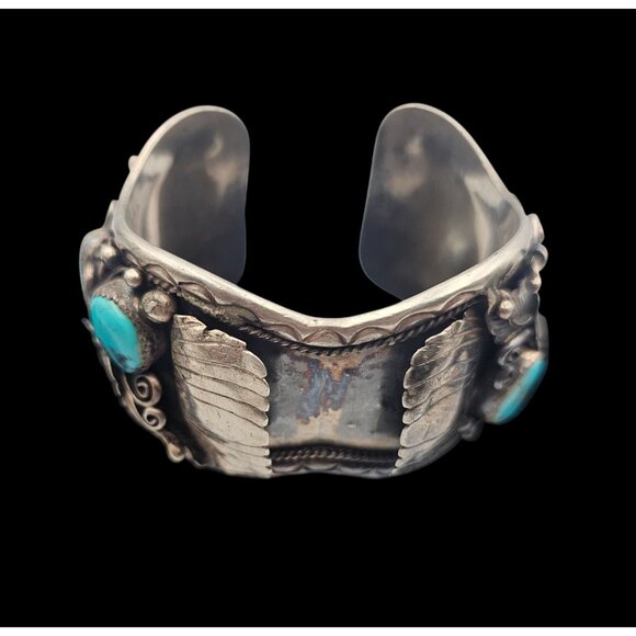 Fred James Jewelry - Fred James Vintage Navajo Sterling Silver Turquoise Watch Cuff 90 grms No Watch